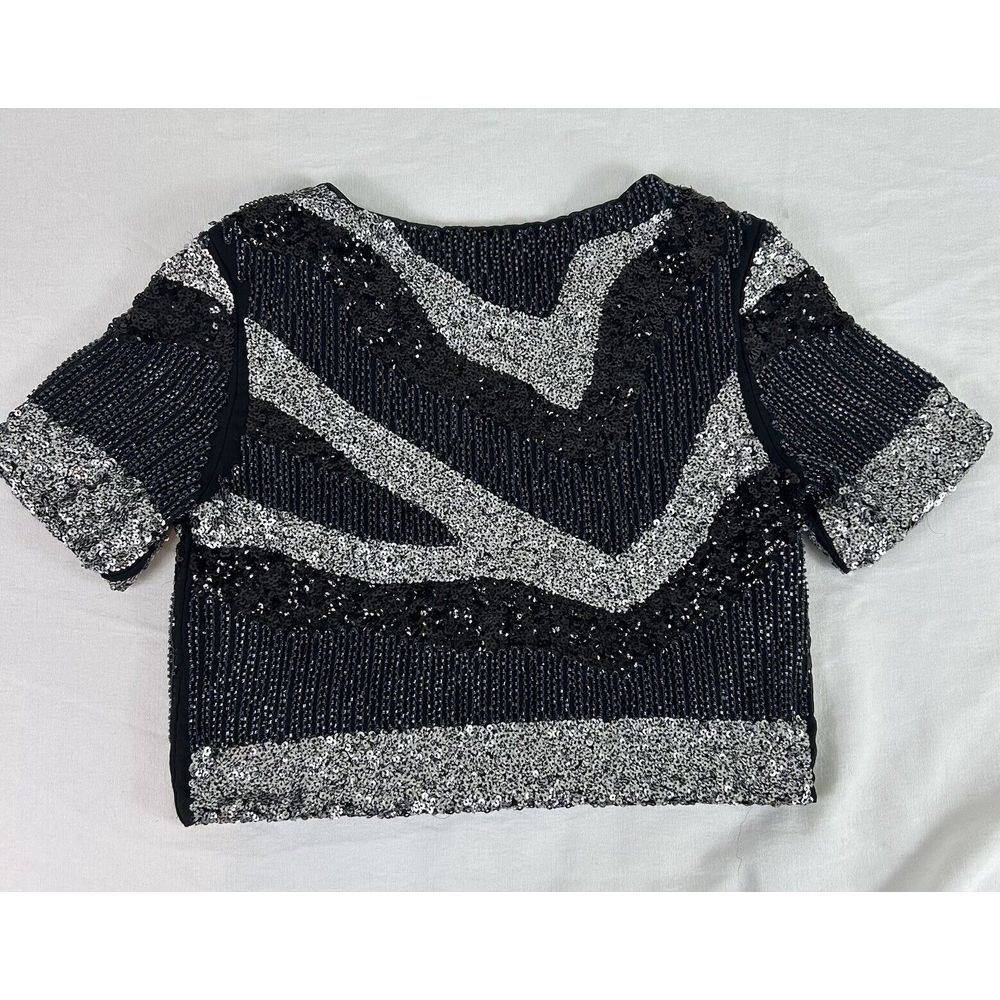 Women's‎ Black Gray Silver Beaded Sequin Top Cropped Holiday Size XS NWT